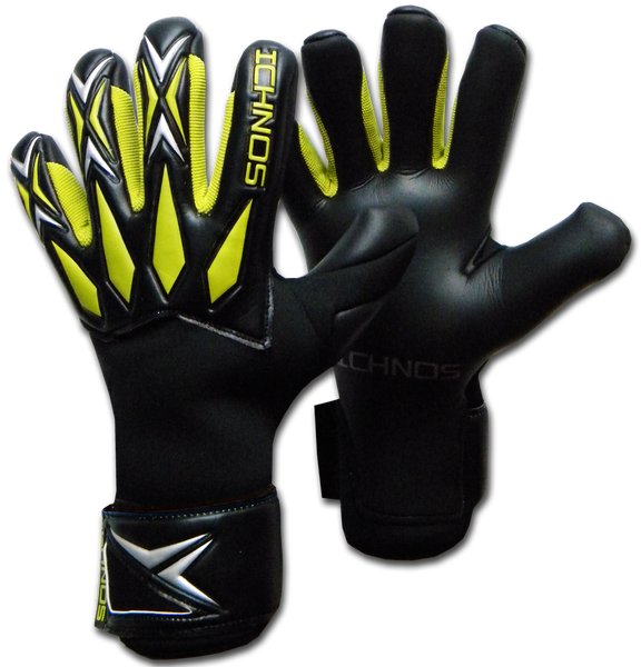 Football goalkeeper gloves with finger protection black Fluo Green