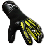 Football goalkeeper gloves with finger protection black Fluo Green