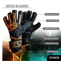 Ichnos Vertex Extended Palm finger saver goalkeeper gloves Black Orange