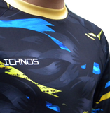 ICHNOS Kids Football Kit Shirt in Nightfall, vibrant design for training, matches, and young players. Close up.
