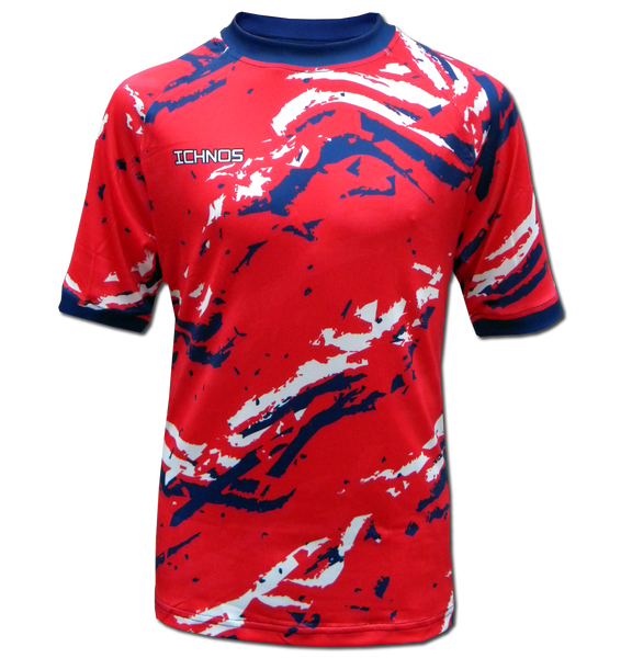 Red and blue ICHNOS Kids Football Kit Shirt, vibrant design, perfect for young players on the pitch