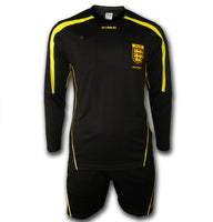 Ichnos black yellow referee Uniform with shirt and shorts FA badge