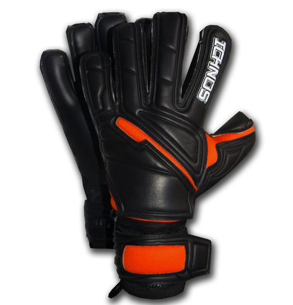 Ichnos black orange finger protection goalkeeper gloves adult size