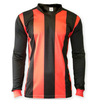 ichnos red black stripes adult size team kit football shirt long sleeves polyester