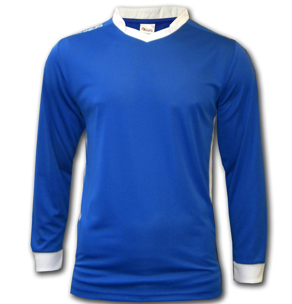 ichnos royal blue white long sleeves polyester team kit football shirt adult size