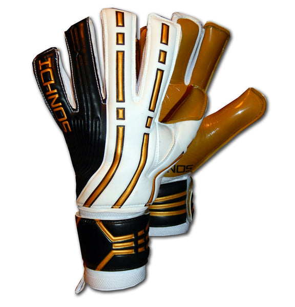 Ichnos white black gold arcos finger saver protection football adult goalkeeper gloves