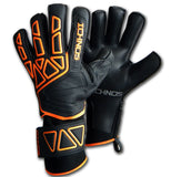 Ichnos adult goalkeeper gloves with fingersaver bars black orange extended palm adult size