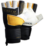 ichnos black white gold cropped finger futsal goalkeeper gloves adult size