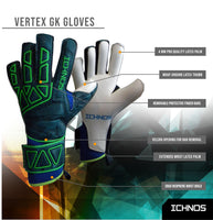 Ichnos Vertex Extended Palm finger saver football goalkeeper gloves Petrol Blue